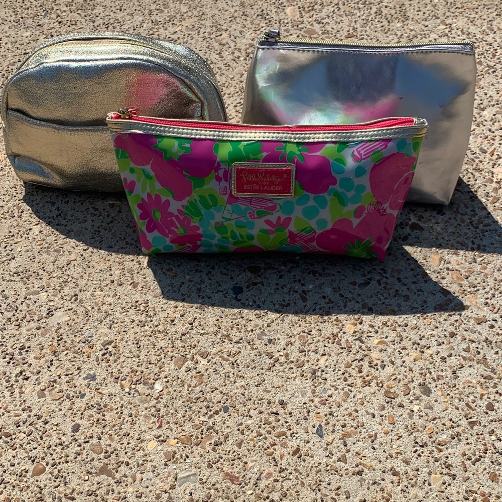 Lilly Pulitzer Pink Floral and Metallic Cosmetic Bags